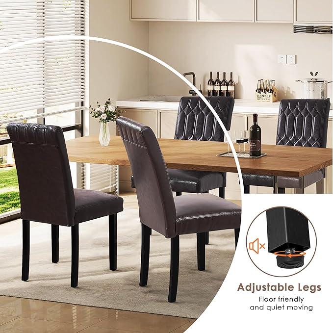 VECELO Upholstered Dining Chairs Set of 2, Modern PU Leather Accent Parsons, Solid Wood Legs w/Rubber Footpads, for Living Room Kitchen, Coffee
