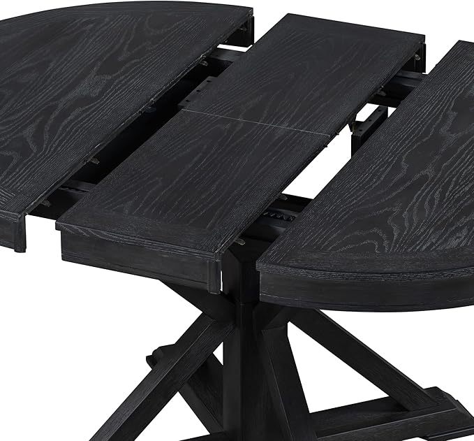 Retro Style Round Dining Table with 12" Removable Leaf for Kitchen/Living Room, Space-saving Solid Wood Tabletop Extendable Circular to Oval (42" to 54") with X-shaped Base Legs for Apartment Bistro