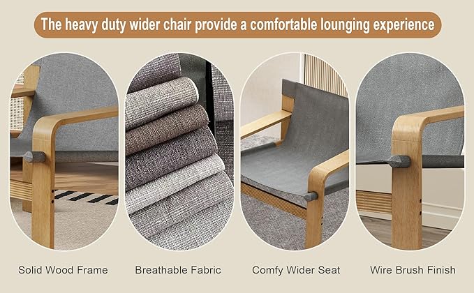 Ball & Cast Living Room Chairs,Mid-Century Lounge with Comfortable Linen Fabric Armchair & Rubber Wood Frame,Accent Chair Wide Armrest,Detachable and Washable Seating Furniture for Reading,Dark Grey