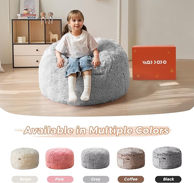 MAXYOYO Kids Bean Bag Chair, Stuffed Faux Fur Bean Bag for Toddler, Ultra Soft Floor Sofa with High-Density Foam Filling, Lazy Chair for Living Room, Playroom, Nursery Room