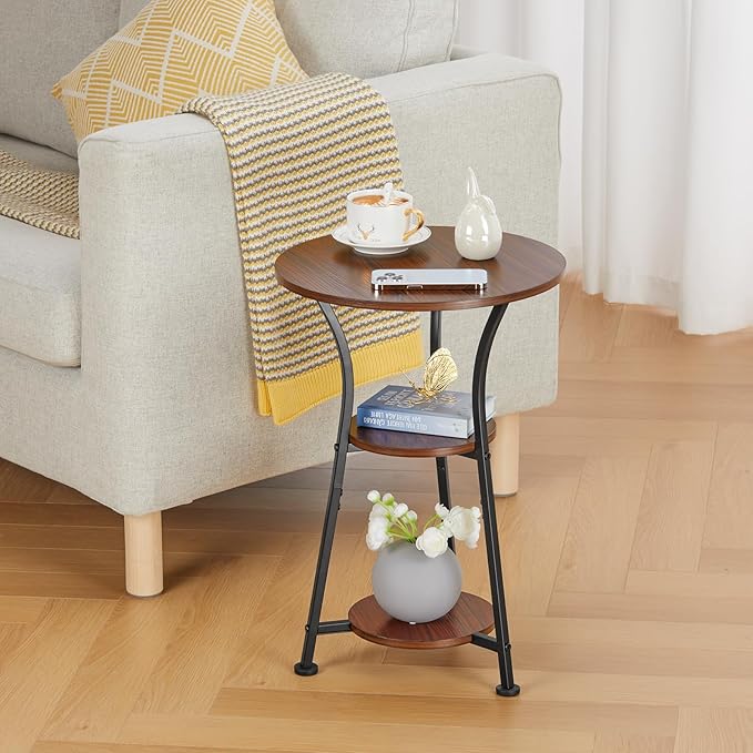 Dulcii Round Side Table for Narrow and Small Spaces,3 Tier Small Round End Table Sofa Side Table for Living Room,Small Bedside Table Round Nightstand for Bedroom
