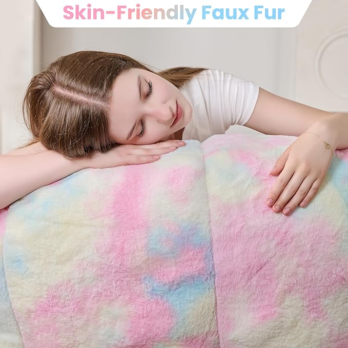 Giant Bean Bag Chair, Faux Fur Adult Chair with Petal Armrest Oversize Colorful Chair for Bedroom, Living Room, Dorm, Game - Rainbow, X-Large, High Support