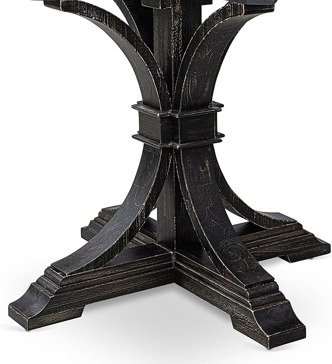 I57-11-TP Mid-century Table with Acacia Wood Round Tabletop and Stylish Pedestal Base - Sand Blasted Black Finish