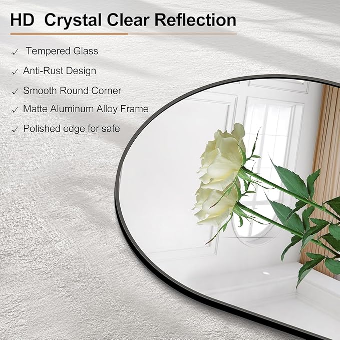 Arched Bathroom Mirror, 55"x30" Black Arched Mirror for Bathroom, Wall Mounted Mirror, Black Vanity Wall Mirror Metal Frame for Bedroom, Entryway, Living Room, Vertically Hanging