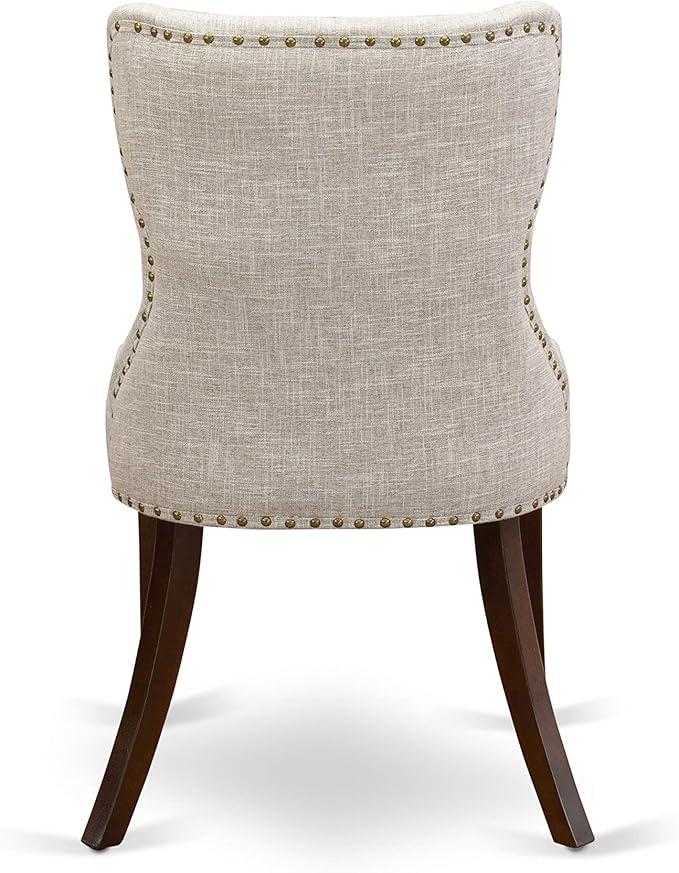 East West Furniture AMSI3-MAH-35 3 Piece Dining Room Table Set Contains a Round Kitchen Table with Pedestal and 2 Doeskin Linen Fabric Parson Dining Chairs, 36x36 Inch, Mahogany