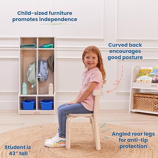 ECR4Kids Bentwood Round Table and Curved Back Chair Set, Kids Furniture, White Wash, 5-Piece