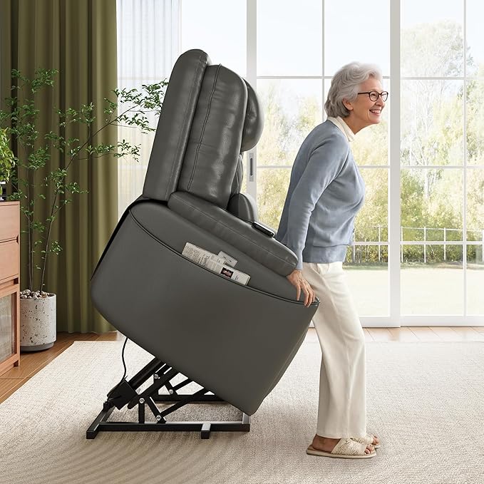 IDEALHOUSE Electric Power Lift Recliner Chair Sofa, Power Lift Chair for Elderly, 3 Positions, Side Pockets, and Cup Holders, USB Ports, Recliner Chair with Remote for Living Room, Grey
