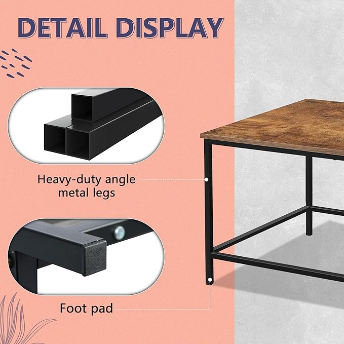 SENIG Coffee Table, Modern Industrial Style Rectangular Table, Brown Wood and Sturdy Metal Side End Table, Rustic Accent Functional Coffee Table for Living Room. 39.3 x 20 x 16