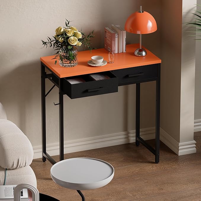 Pamray 32 Inch Small Computer Desk with 2 Drawers for Bedroom Study Writing Home Office Table for Small Spaces Orange