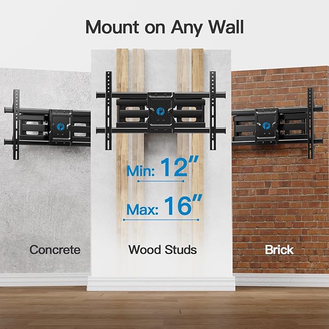 Pipishell Full Motion TV Wall Mount for Most 37-75 Inch TVs up to 132lbs, Wall Mount TV Bracket Articulating Swivel Tilt Extension Leveling Max VESA 600x400mm Fits 12/16" Wood Stud, PILFK1