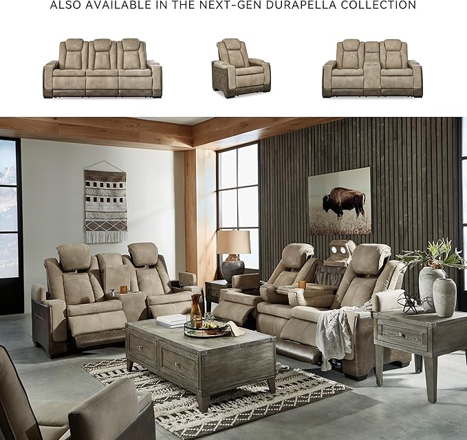 Signature Design by Ashley Next-Gen DuraPella Power Reclining Sofa with Adjustable Headrest, Sand