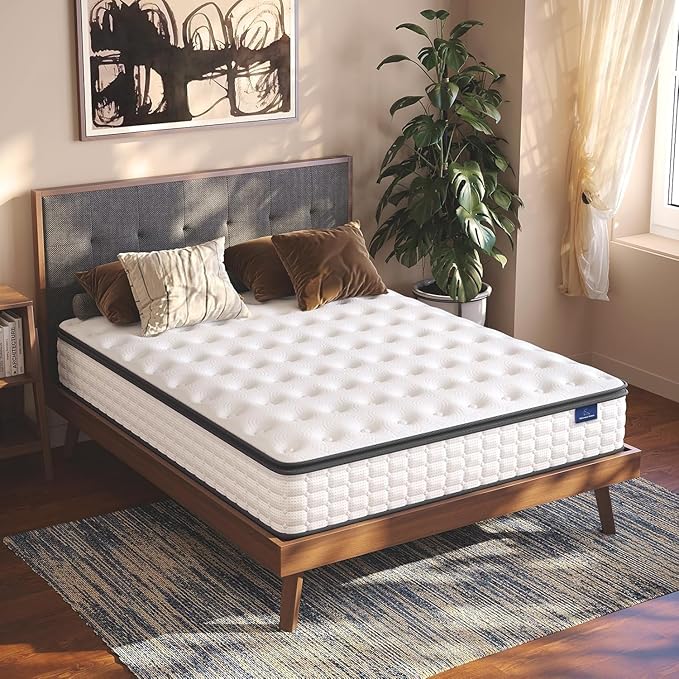 Vesgantti Full Size Mattress, 12 Inch Hybrid Full Mattress in a Box, Pillow Top Double Bed Mattresses, Gel Memory Foam and Pocket Coils Innerspring Mattresses, Pressure Relief, Medium Firm Plush Feel