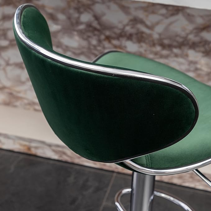 Roundhill Furniture Masaccio Velvet Upholstered Adjustable Swivel Barstool, Set of 2, Green