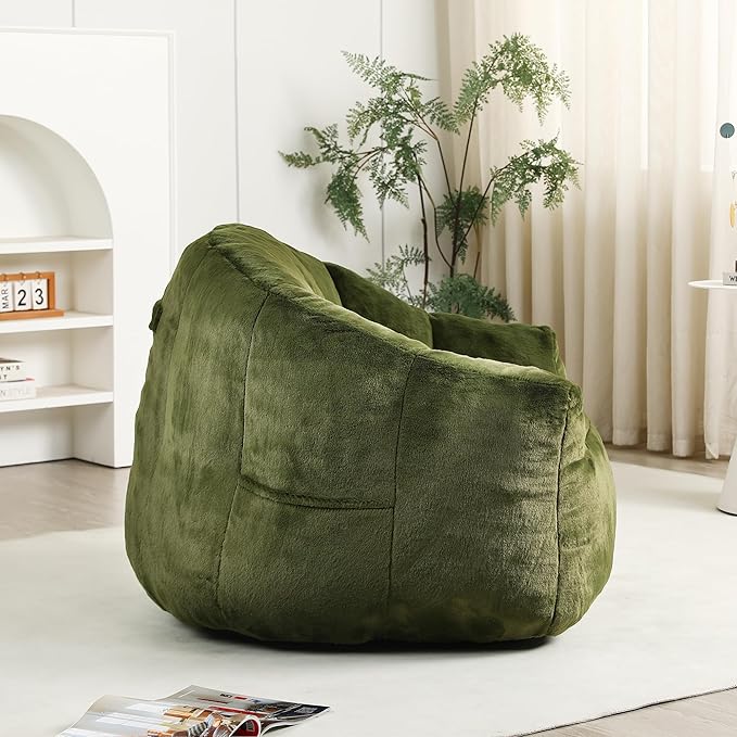 Furniliving Bean Bag Chair, Giant Bean Bag Chair Stuffed Floor Sofa for Adults Comfy Bean Bag Sofa with Back Support, Oversized Bean Bag Couch for Living Room Bedroom Dorm Office, Faux Leather, Green