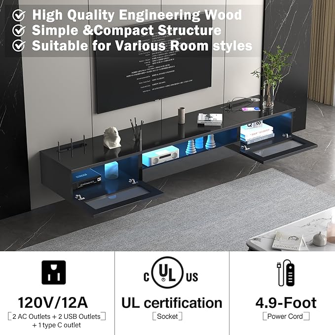 Floating TV Stand, 71" Floating Entertainment Center Wall Mounted,Floating Wall Mounted TV Shelf with Modern High Gloss tv Cabinet Media Console with Storage