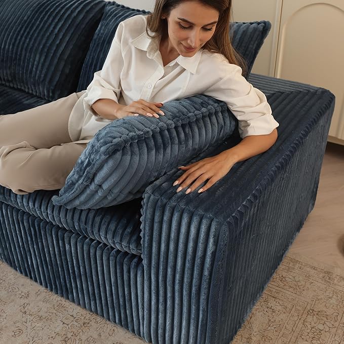 Down Filled Boneless Sectional Sofa Cloud Couch with Movable Ottomans, 118 inch Convertible U Shaped Lounge Couch w/Deep Seat, Fluffy Corduroy Upholstered Compress Modular Sofa