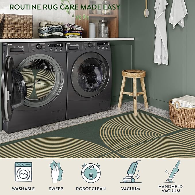Lahome Modern Rainbow Easy Jute Entryway Runner Rug, Washable Carpet Runners for Hallway 6ft, Farmhouse Non Slip Stain Resistant Kitchen Mats for Floor Laundry Room Porch Bedroom, Dark Green