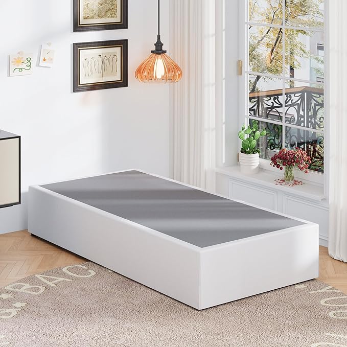 16 Inch Twin Bed Frames with White Skirt Cover, Metal Twin Size Bed Frame with Storage, Heavy Duty, No Box Spring Needed, Easy Assembly, Noise Free, Mattress Foundation