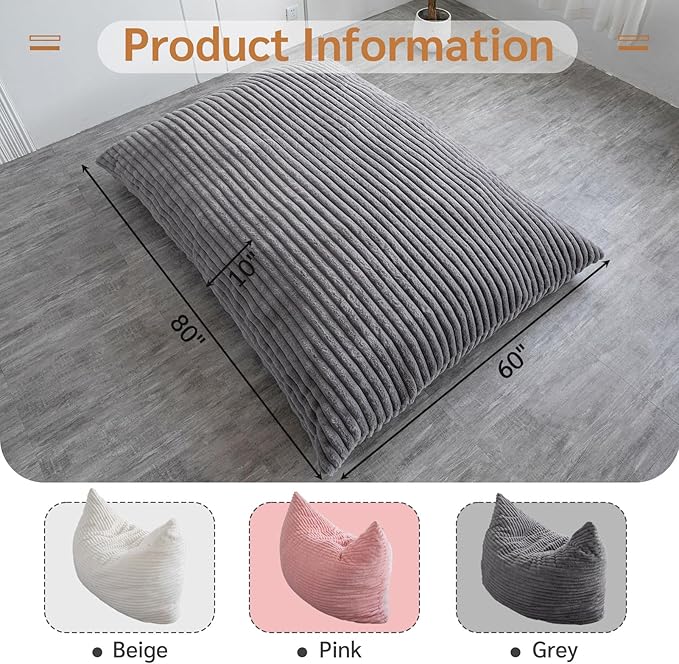 BYBYME 3 in 1 Bean Bag Chairs, Bean Bag Bed for Adults High-Density Foam Filling, Convertible Sofa Bed Faux Fur, Giant Bean Bag Chairs for Adults
