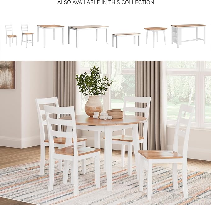 Signature Design by Ashley Gesthaven Farmhouse Dining Drop Leaf Table with 4 Legs, Light Brown & White