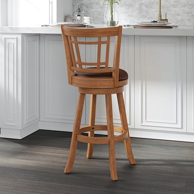 Hillsdale Fairfox Swivel Stool with Rectangular Lattice Back, Bar Height, Oak