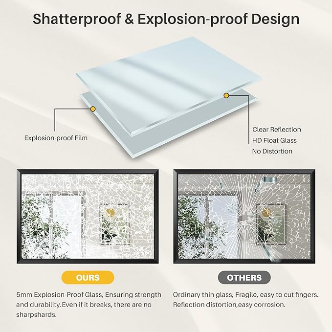 22x30 Inch Black Bathroom Mirror for Wall, Thick Metal Framed Rectangle Mirrors for Over Sink, Bedroom, Living Room, Entryway, Anti-Rust, HD Tempered Glass