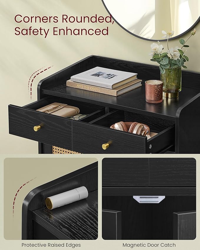 VASAGLE BOHOVEN Collection - Buffet Cabinet, Sideboard Storage Cabinet with Rattan-Like Doors and Drawers, Accent Cabinet, Adjustable Shelf, Boho Style, for Living Room, Ebony Black