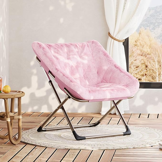 Comfy Chair for Adults, Foldable Living Room Chairs, Soft Faux Fur Folding Lounge for Bedroom Living Room Dorm Rooms, Flexible Reading Chair for Teens (1, Pink, Extra Large)