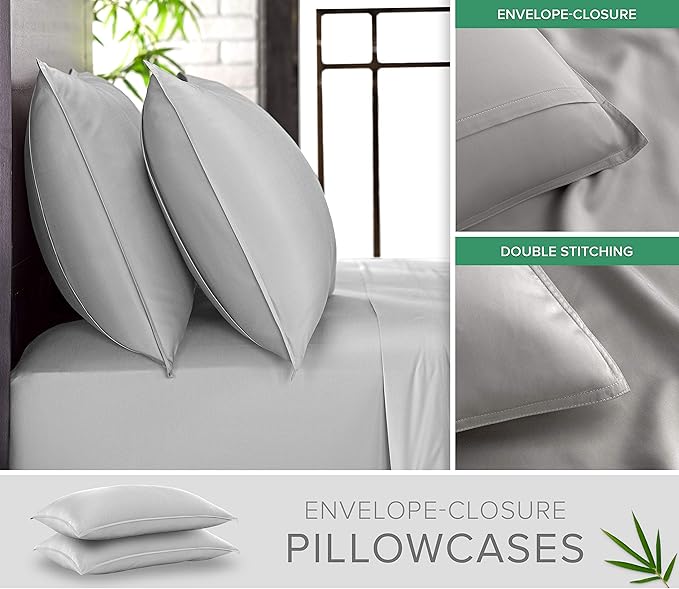 Short Queen Sheets by Pure Bamboo for RV Camper (60"x75") - Genuine 100% Organic Viscose Derived from Bamboo Bed Sheet Set, Soft & Cooling, Lifetime Quality Promise (Short Queen, Silver Pearl)
