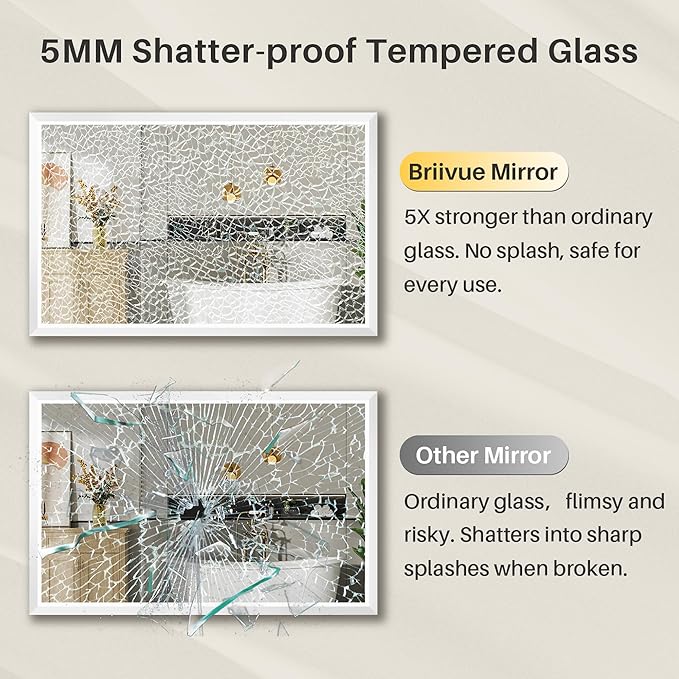 48x32 Inch White Bathroom Mirror for Wall, Thick Metal Framed Rectangle Mirrors for Over Sink, Bedroom, Living Room, Entryway, Anti-Rust, HD Tempered Glass
