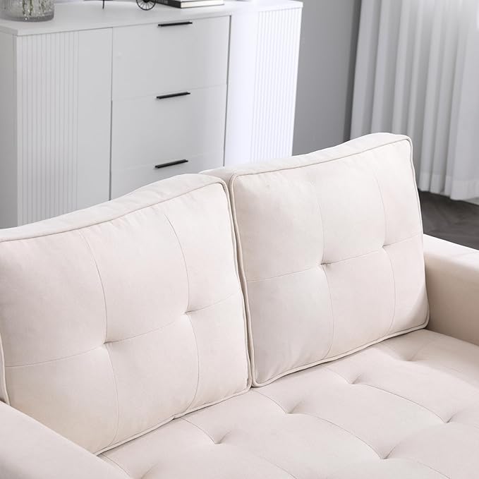 ERYE 3 Fold Tufted Upholstered Futon Sofa Bed Modern Convertible Foldable Floor Loveseat Sofabed with Pull Out Sleeper Couch Daybed W/Side Pockets for Living Room