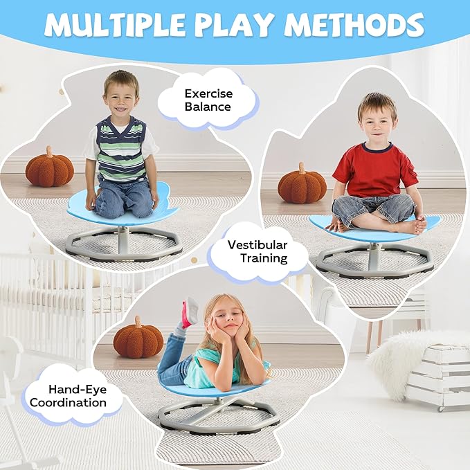 Spinning Chair for Autistic Kids, Non-Slip Sensory Spinning Chair, Sit and Spin Autism Toys Training Body Coordination (Blue)
