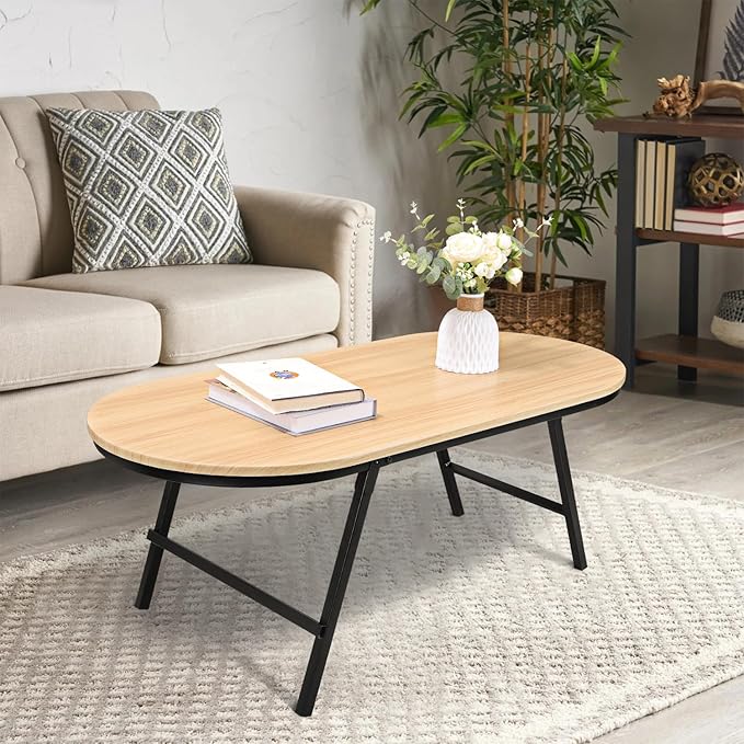 Foldable Coffee Table Natural Wood Oval Coffee Tables No Assembly Portable Floor Table Desk for Sitting on The Floor Low Coffee Table for Small Spaces Living Room Outdoor Use