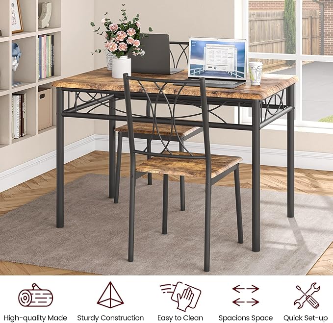 GAOMON Dining Table Set for 4, Rectangle Kitchen Table with 4 Wood Chairs Set for 4, 5-Piece Compact Apartment Kitchen & Dining Room Set Furniture for Small Spaces, Space-Saving, Rustic Brown