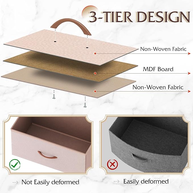 WLIVE 4 Drawers Dresser for Bedroom, Pink Rose Gold Fabric Clothes Storage Organizer Unit, Dresser for Hallway, Entryway, Closets, Sturdy Steel Frame, Wood Top