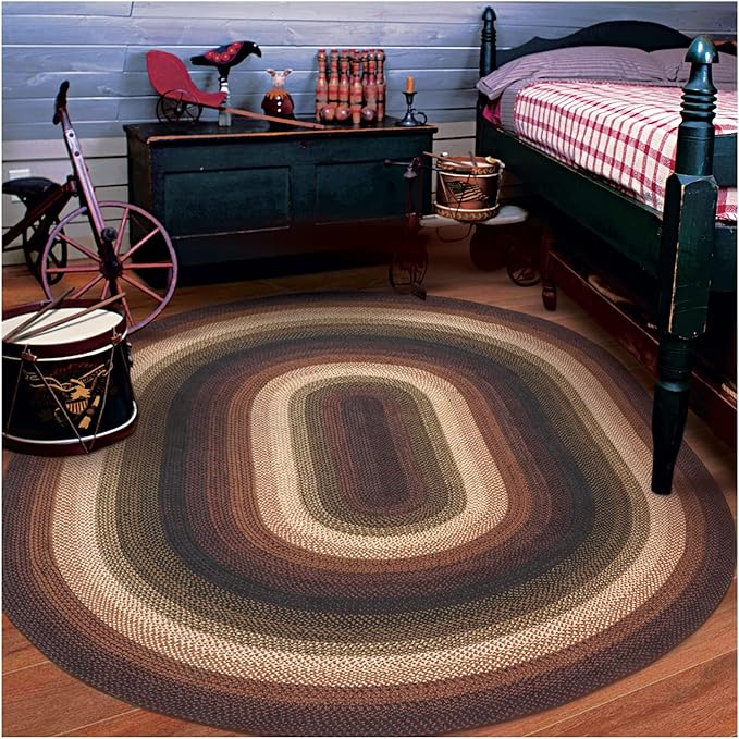 Homespice Prescott Braided Area Rugs 6x9' - Country Primitive Style Red and Black Area Rug for Living Room and Bedroom