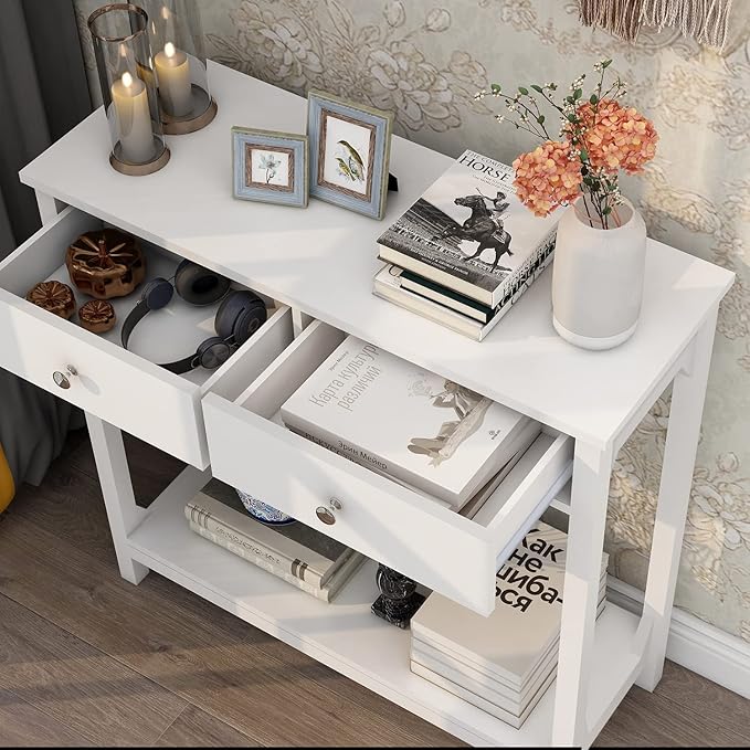 TaoHFE Console Table, 39.4"x11.8"x31.5"(LxWxH), White