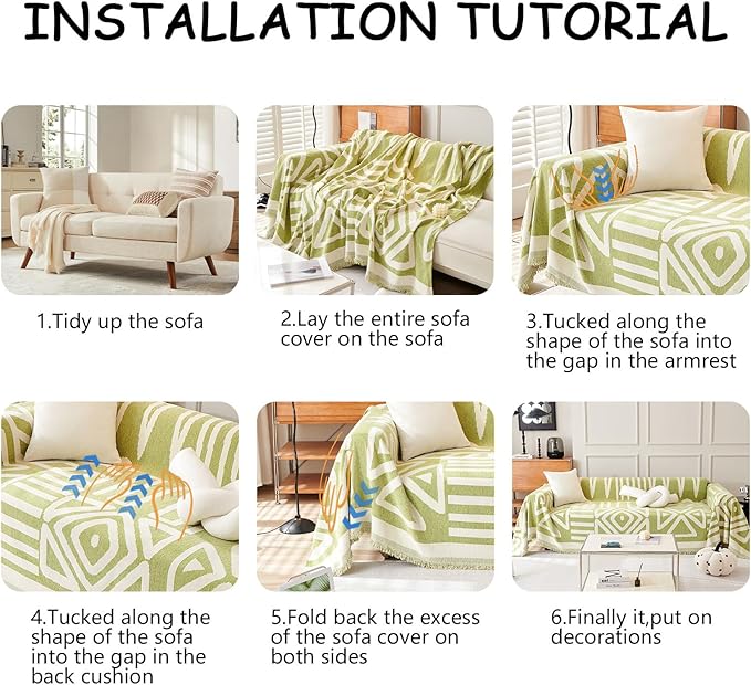 HANDONTIME Green Sofa Covers Chenille Couch Covers Universal Sofa Cover Boho Cover for Sofa 3 Seats Dogs Couch Furniture Protector Couch Cushion Covers Sectional Couch Covers for L Shaped 71" X150"
