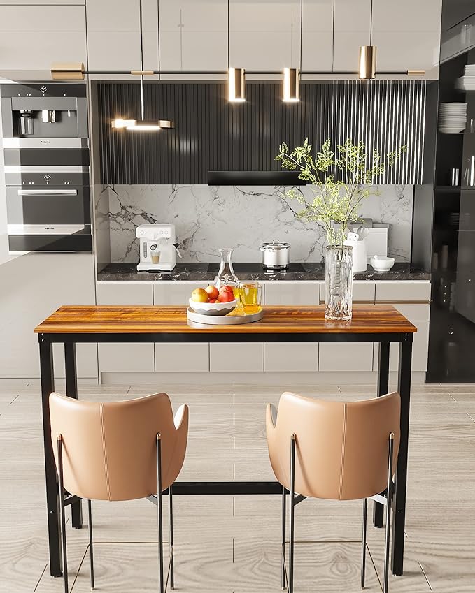 Teraves Bar Table, Bar Height Pub Table, Counter Height Table with Sturdy Metal Frame, Rectangular High Top Table for Kitchen & Dining, Living Room (55.11", Teak)