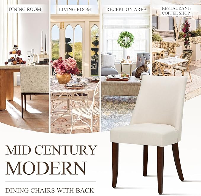 COLAMY Upholstered Dining Chairs Set of 4, Mid Century Modern Kitchen Chairs with Back, Farmhouse Fabric Side Dining Room Chairs with Wood Legs for Dining Room Restaurant, Beige