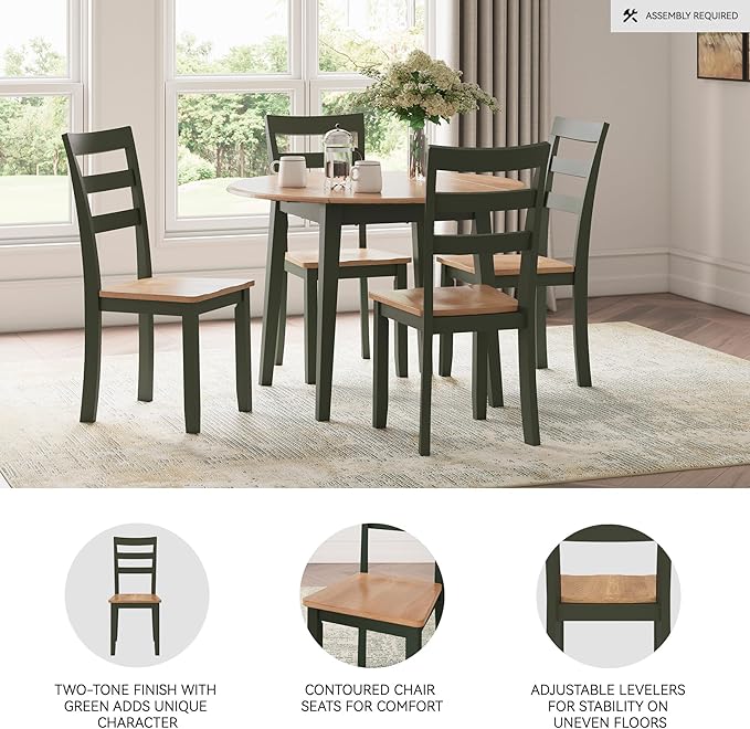 Signature Design by Ashley Gesthaven Modern Indoor Armless Dining Chair, Set of 2, Green & Light Brown