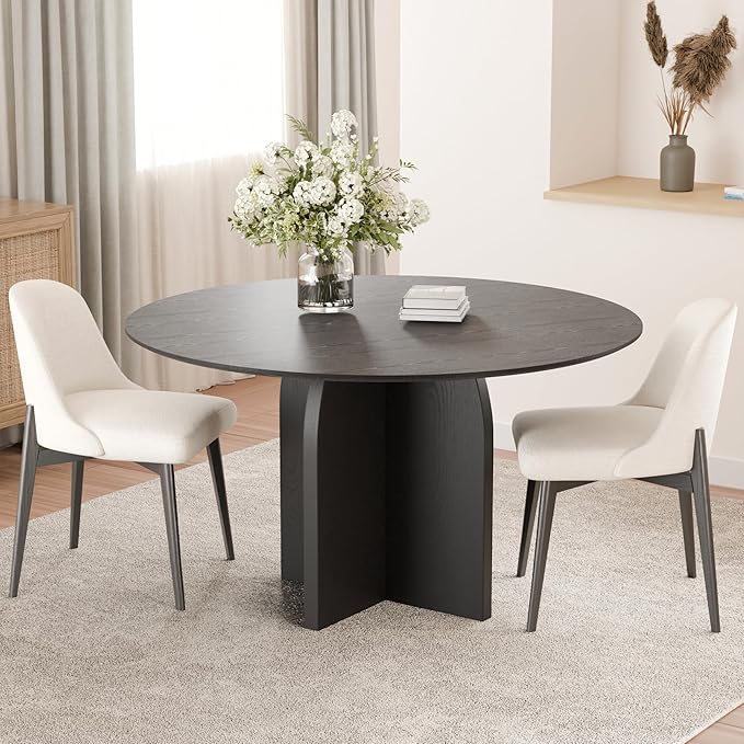 Casaphoria Kitchen Table Set with 2 Chairs, 42" Round Dining Kitchen Table & Chairs Set for 2-4, Wood Modern Dining Table for Living Room, Easy Assembly, Black