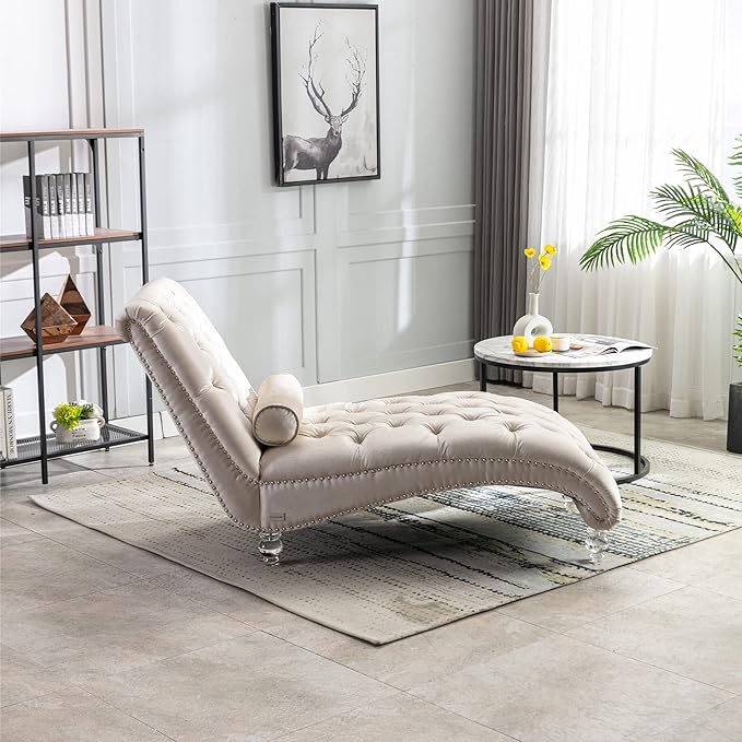 HomSof Modern Armless Velvet Chaise Lounge Indoor Chair with Solid Acrylic Legs