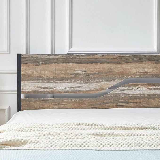 VECELO Full Size Platform Bed Frame with Wood Headboard, Strong Metal Slats Support Mattress Foundation, No Box Spring Needed