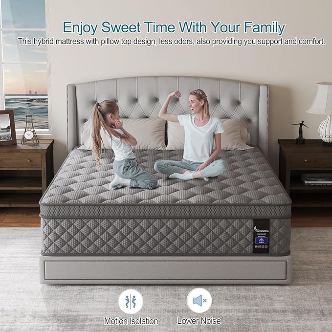 Full Mattress, 12 Inch Hybrid Mattresses Grey, Mattress Medium Firm for Back & Lumbar Support, 100 Night Trial, Individual Pocket Spring for Motion Isolation & Pressure Relief