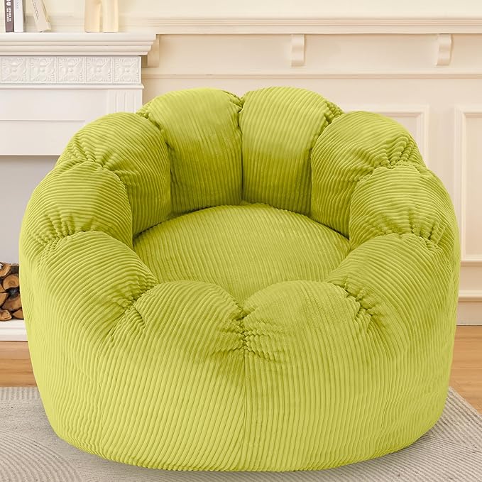 HABUTWAY Giant Bean Bag Chair for Adults/Kids/Teens, Pumpkin Bean Bag Couch Comfy Reading Chair for Bedroom, Corduroy Lazy Sofa Loughe Chair with Wider Seat Depth & Non-Slip Bottom(Light Green)