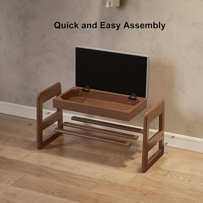 Small Shoe Bench with Cushion,2 Tiers Shoe Rack Bench with Flip-Top Storage,Wood Shoe Rack for Entryway（Walnut,23.62"）
