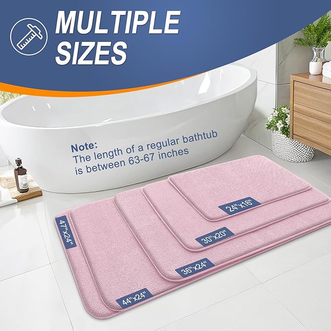 OLANLY Thick Memory Foam Bath Mat Rug 24x16, Extra Soft Absorbent Bathroom Rug, Quick Dry Bath Mats, Non-Slip, Machine Washable Carpet for Bathroom, Tub and Shower, Home Decor Accessories, Dusty Rose