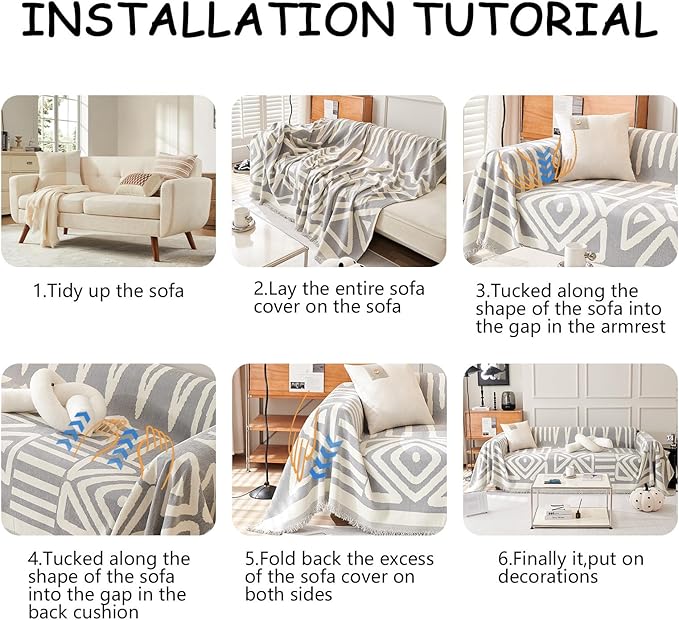 HANDONTIME Grey Sofa Cushion Covers Boho Couch Sofa Covers Dog Couch Cover for Sofa Chenille Couch Sofa Slipcover for Pets Sofa Cover Thick Washable Sectional Slip Covers for Sofas/Couches 71" X150"