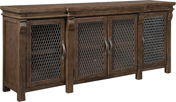 Hekman Furniture Entertainment Center Wexford Finish, Antique Pewter Wire Grating Multiple Storage Units, Sturdy Wooden Frame Credenza Storage Cabinet Perfect for Home Decor & Dinning Room